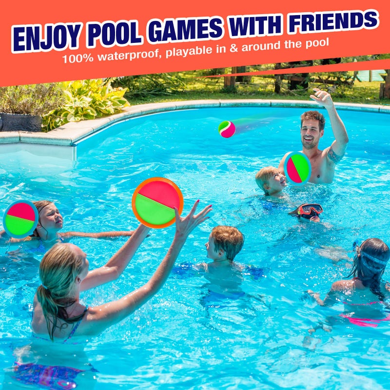Qrooper Kids Outdoor Toys - Toss and Catch Game Set, Outside Yard Camping Beach Pool Toys Games for Boys Girls 3 4 5 6 7 8 9 10 Year Old, 4 Paddles 4 Balls (Blue+Orange) - Image 5